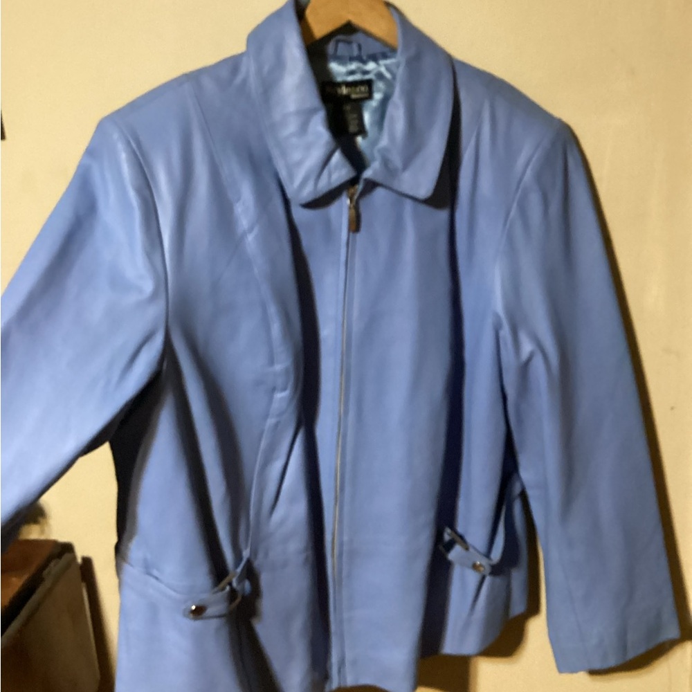 Style & Co. Baby Blue Genuine Soft Leather Zip Jacket. Plus Size 22W